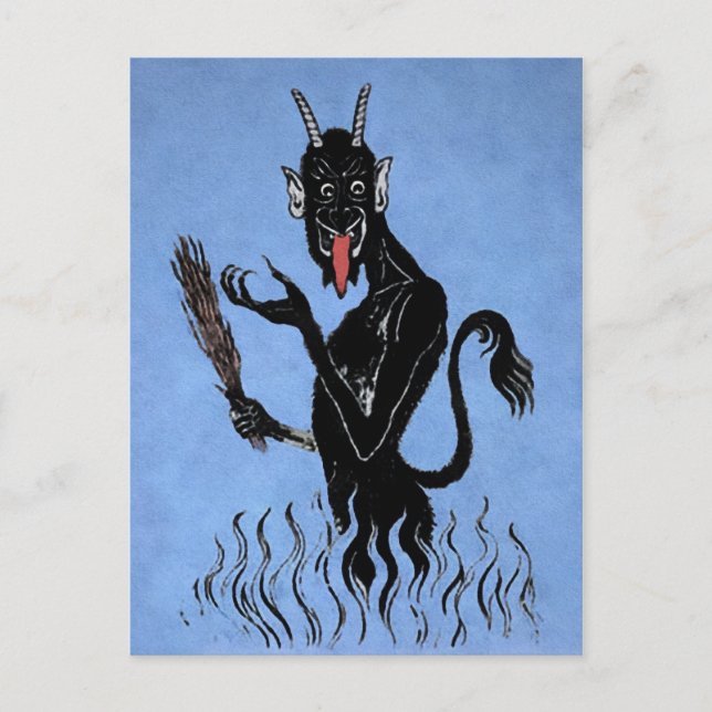 Vintager Blauer Krampus Postkarte (Vorderseite)