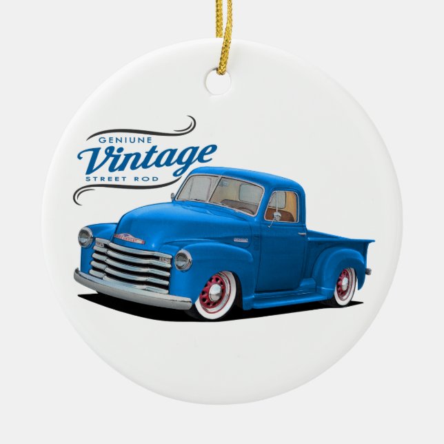 Vintager blauer LKW Keramik Ornament (Vorne)