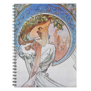 Vintager Blauer Mond Alphonse Mucha Art Nouveau Mo Notizblock