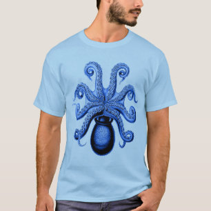 Vintager Blauer Oktopus 1 unter T-Shirt