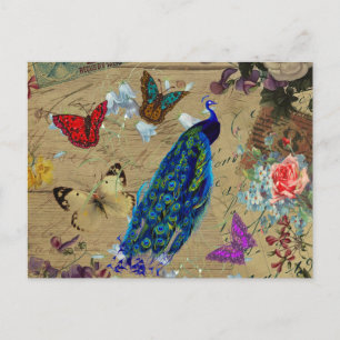 Vintager blauer Pfau Niedlicher Schmetterling Postkarte