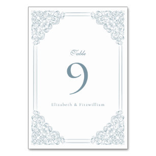 Vintager Blauer Rahmen Elegante Script-Hochzeit Tischnummer