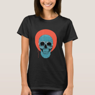 Vintager blauer Schädel Drilling Orange Moon Artwo T-Shirt