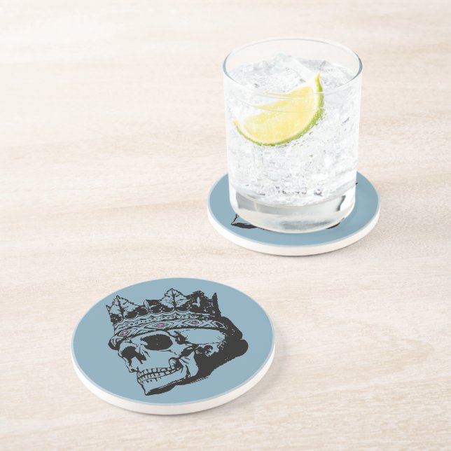 Vintager Blauer Schädelkönig mit Crown Drink Unter Getränkeuntersetzer (Seite)