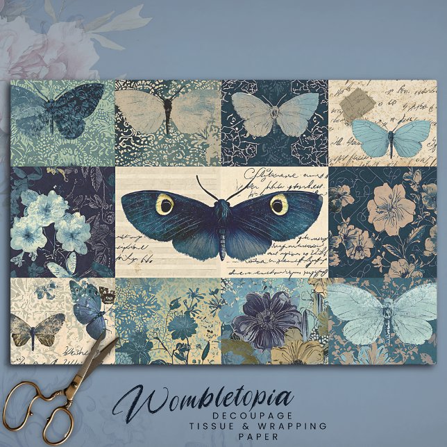 Vintager Blauer Schmetterling Decoupage BlumenColl Seidenpapier (Von Creator hochgeladen)