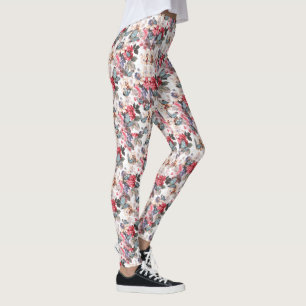 Vintager Blauer Schmetterling und Rosa Blütendruck Leggings