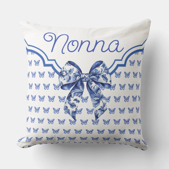 Vintager Blauer Schmetterlingsbock Personalisiert Kissen (Vorderseite)