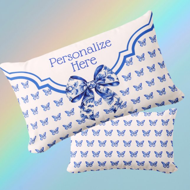 Vintager Blauer Schmetterlingsbock Personalisiert Lendenkissen (Personalize with a name or message)