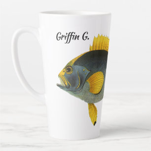Vintager Blauer und Gelber Grouper Fisch, Meeresle Milchtasse