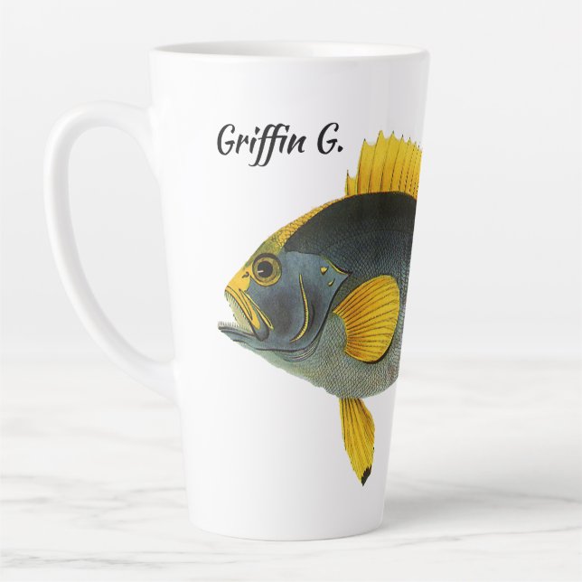 Vintager Blauer und Gelber Grouper Fisch, Meeresle Milchtasse (Links)
