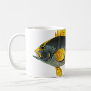 Vintager Blauer und Gelber Grouper Fisch, Meeresle Tasse