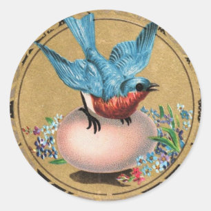 Vintager Blauer Vogel auf Ostereis Runder Aufkleber