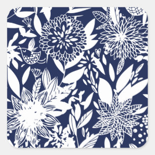 Vintager Blauer Vogel Liebe Blumengarten Quadratischer Aufkleber