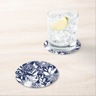 Vintager Blauer Vogel Liebe Blumengarten Runder Pappuntersetzer