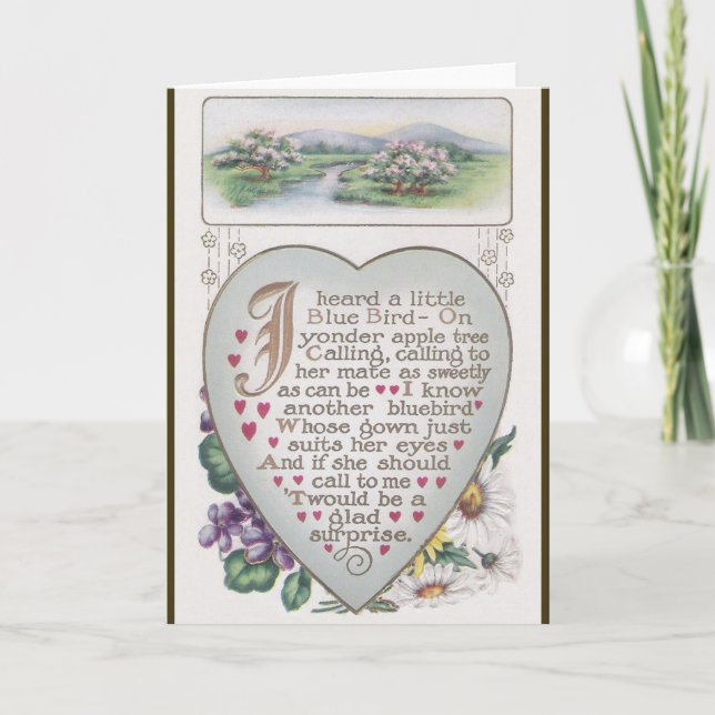 Vintager blauer VogelValentine Feiertagskarte (Vorderseite)