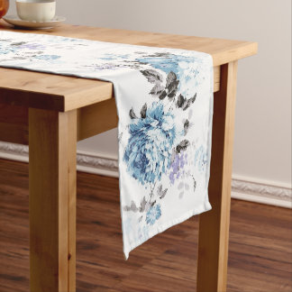Vintager blauer Watercolor-Blumentabellen-Läufer Kurzer Tischläufer