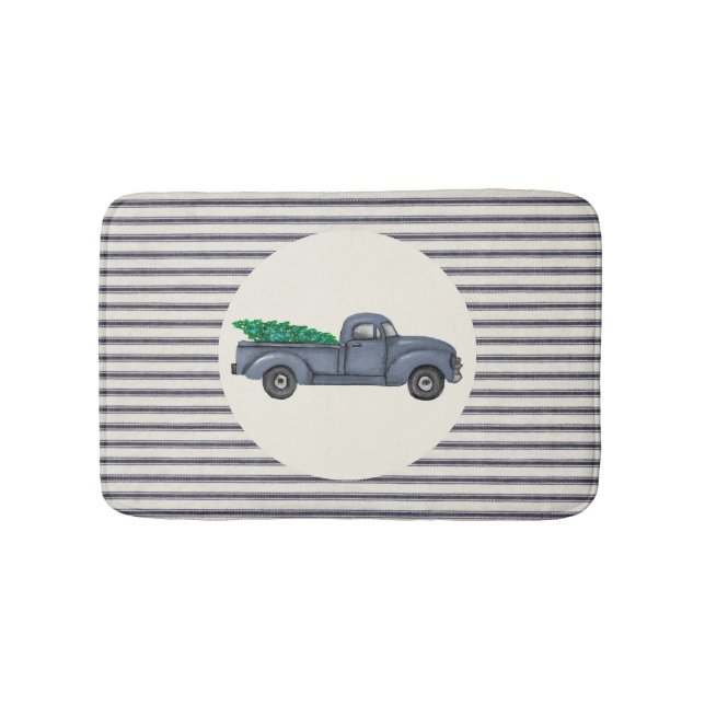 Vintager Blauer Weihnachtsbaum Truck Bath Mat Badematte (Vorderseite)
