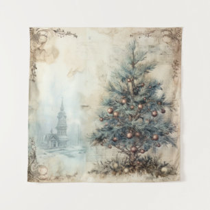 Vintager Blauer Weihnachtsbaum Wandteppich