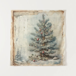 Vintager Blauer Weihnachtsbaum Wandteppich