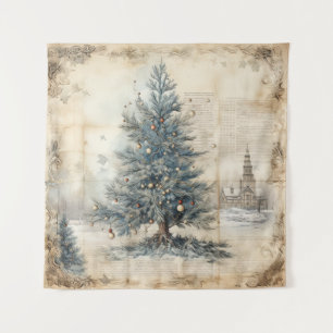 Vintager Blauer Weihnachtsbaum Wandteppich