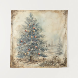 Vintager Blauer Weihnachtsbaum Wandteppich