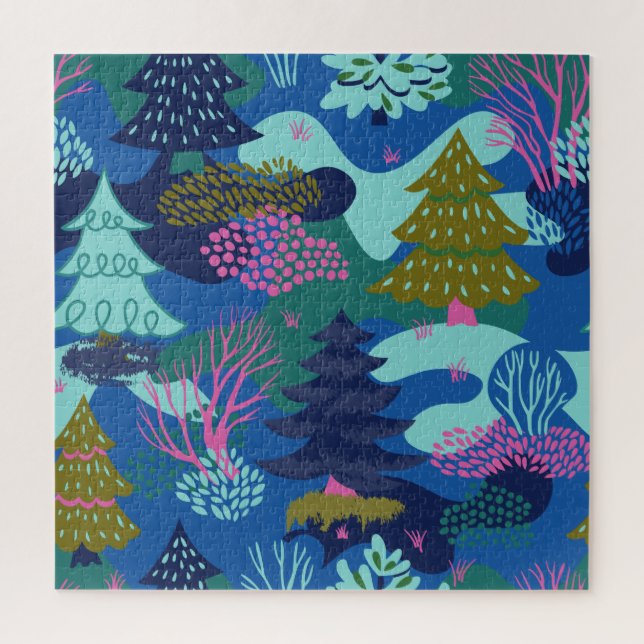 Vintager Blauer Winter Weihnachtsbaumwald Puzzle (Vertikal)