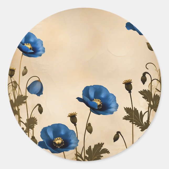 Vintager Blaumohn auf gealtertem Pergament Runder Aufkleber (Vorderseite)