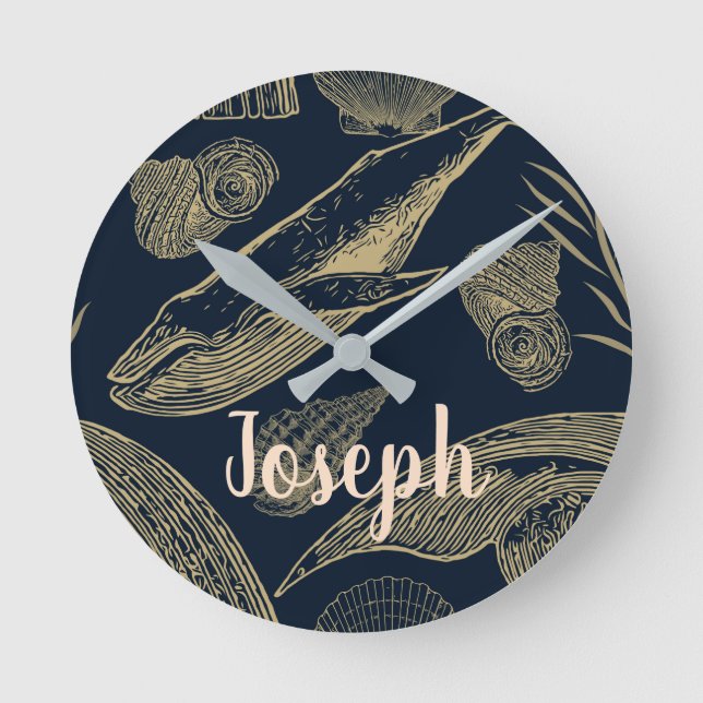 Vintager Blauwal Runde Wanduhr (Vorderseite)