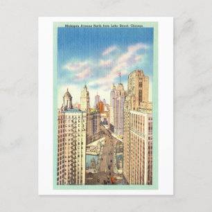 Vintager Blick auf die Michigan Avenue in Chicago Postkarte
