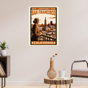 Vintager Blick auf San Francisco City Balkon Kalif Poster