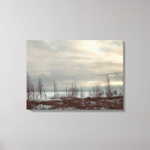 Vintager Blick Winter Beach Landschaft Art Leinwanddruck