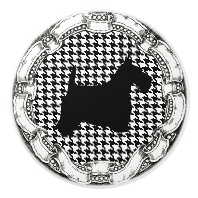 Vintager Blickscottish-Terrier Keramikknauf (Vorderseite)