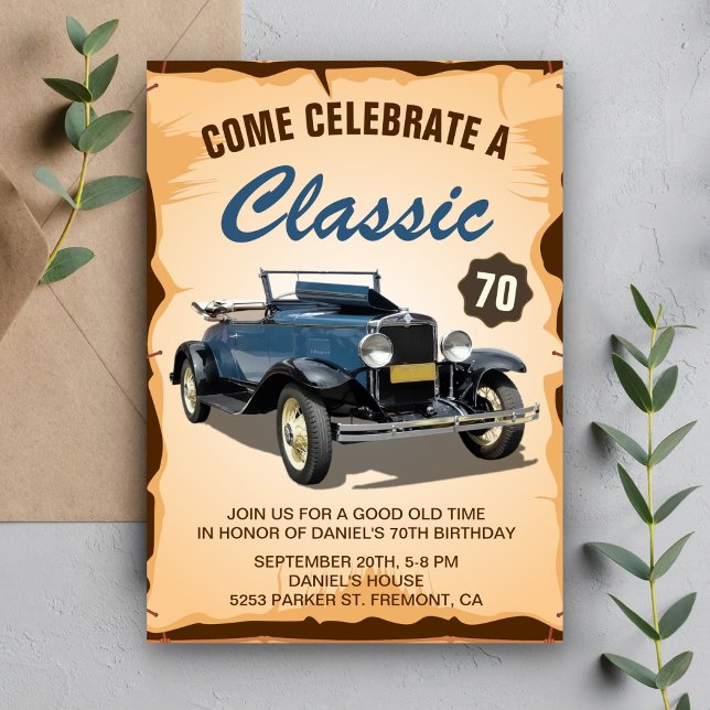 Vintager Blue Car Classic zum Geburtstag Einladung (Von Creator hochgeladen)