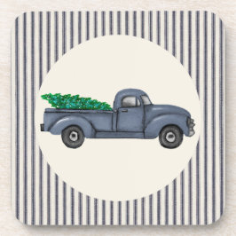 Vintager Blue Christmas Tree Truck Cork Untersetze Getränkeuntersetzer