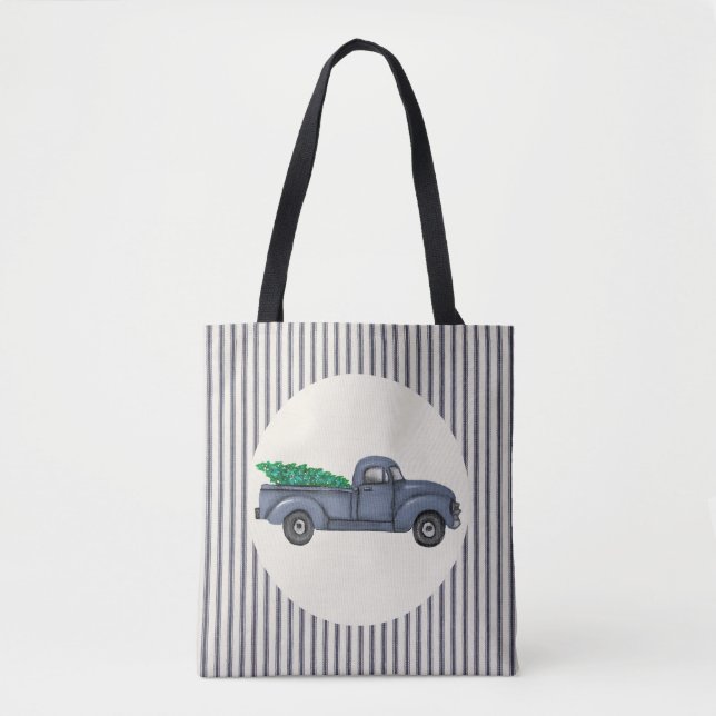 Vintager Blue Christmas Tree Truck Tote Bag (Vorderseite)