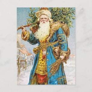 Vintager Blue Coat Santa Claus mit Weihnachtsbaum Feiertagspostkarte