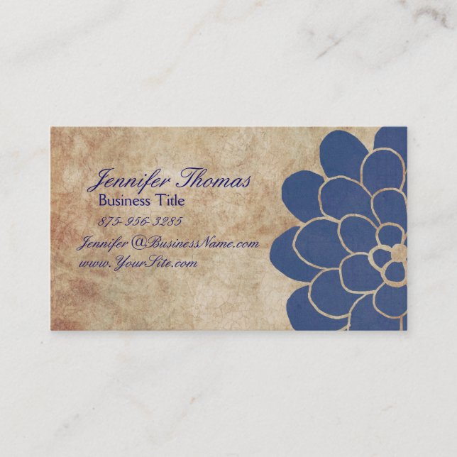 Vintager Blue Dahlia Floral Wedding Planner Visitenkarte (Vorderseite)