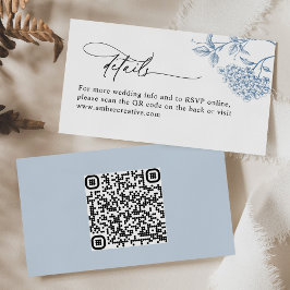Vintager Blue Floral QR Code Wedding Details Card Visitenkarte