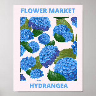 Vintager Blue Hydrangea-Blume-Markt Poster