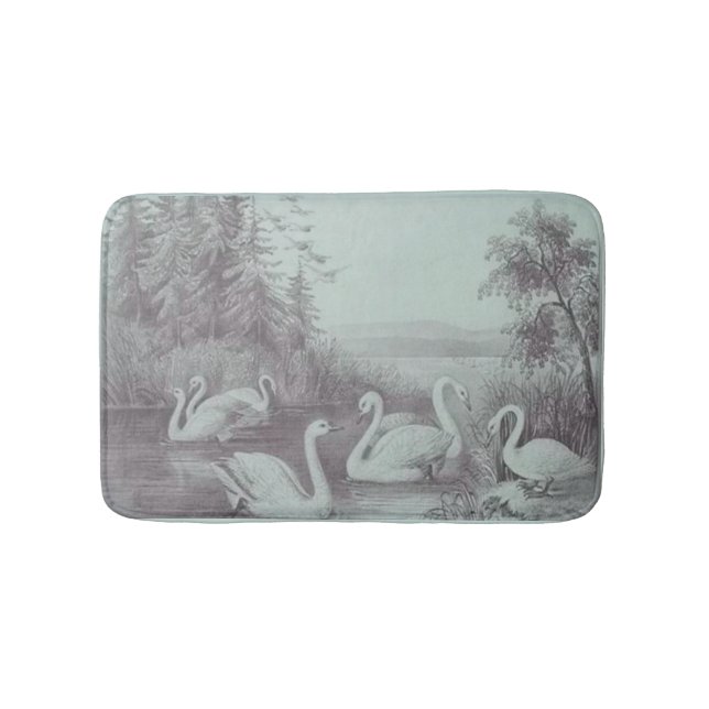 Vintager Blue Swan Lake Bath Mat Badematte (Vorderseite)