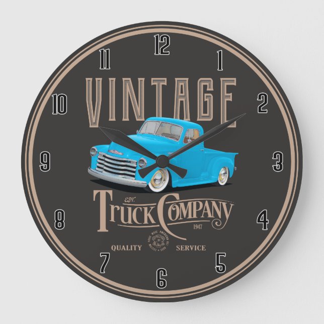 Vintager Blue Truck Große Wanduhr (Vorderseite)