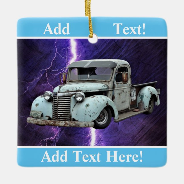 Vintager Blue Truck Keramik Ornament (Vorderseite)