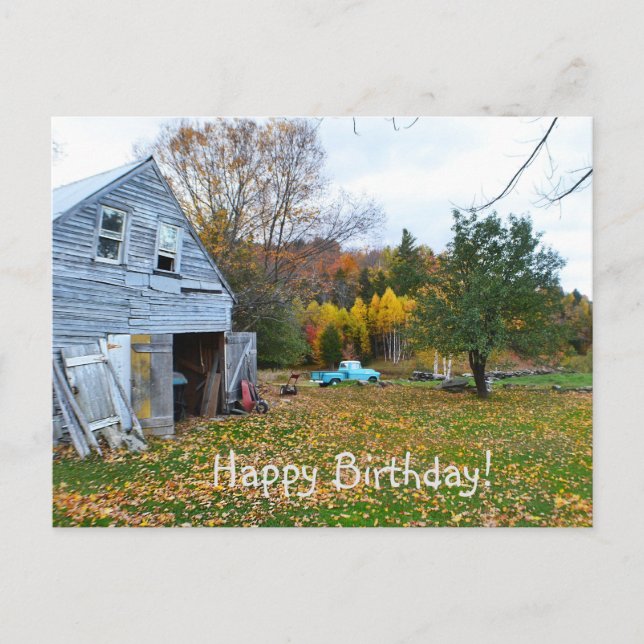 Vintager Blue Truck und Barn Birthday PostCard Postkarte (Vorderseite)