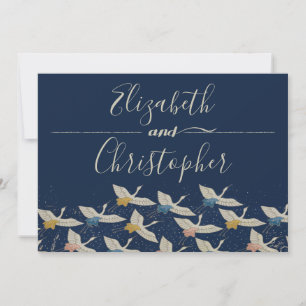 Vintager Blue Wedding mit japanischem Kran speiche Save The Date