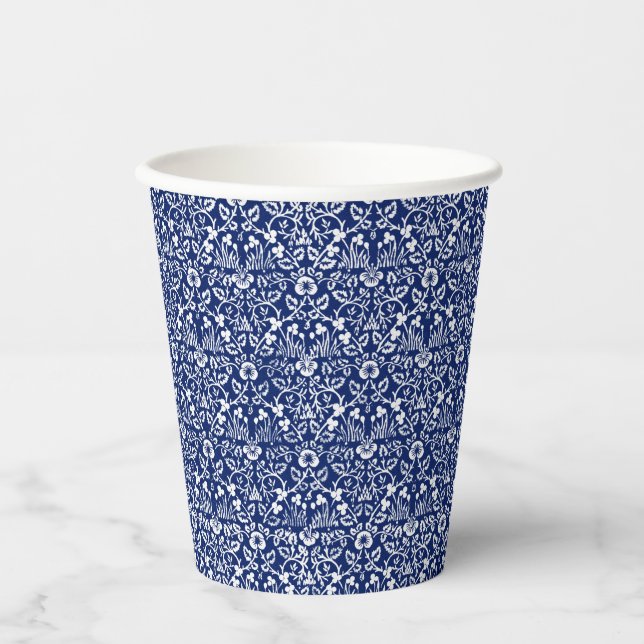 Vintager Blue & White Floral Paper Cup Pappbecher (Vorderseite)