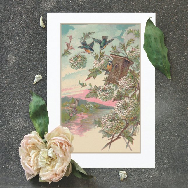 Vintager Bluebird House Hydrangea Geburtstag Karte (Von Creator hochgeladen)