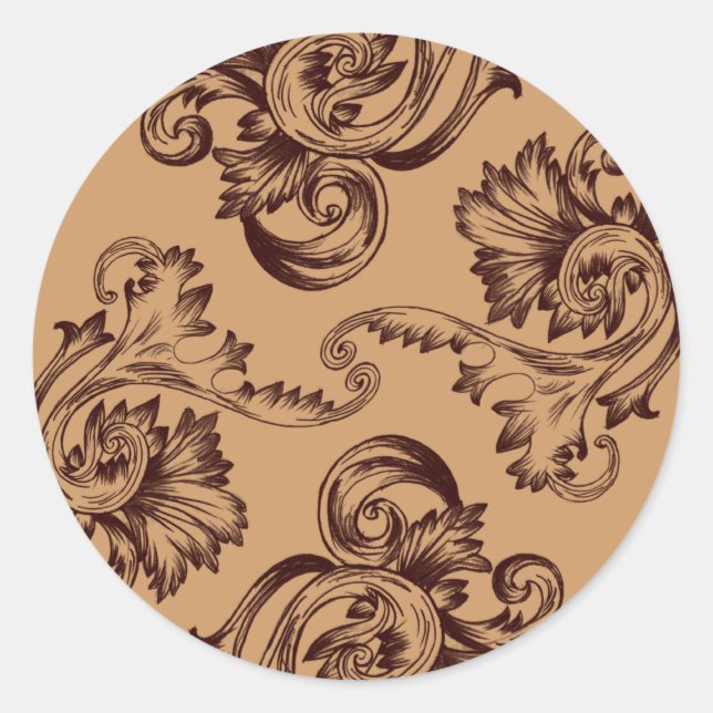 Vintager Blüh (Dunkelbraun) Runder Aufkleber (Vorderseite)