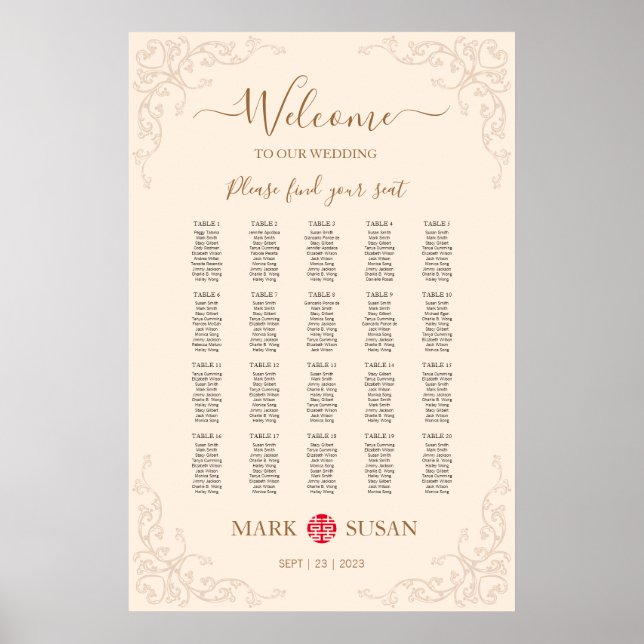 Vintager Blüh-Rahmen Chinesischer Hochzeitssitz Poster (Vorne)