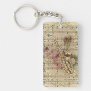 Vintager Blumenblatt-MusikSaxophone Schlüsselanhänger