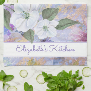 Vintager blumenblauer lila individuelle Name Geschirrtuch